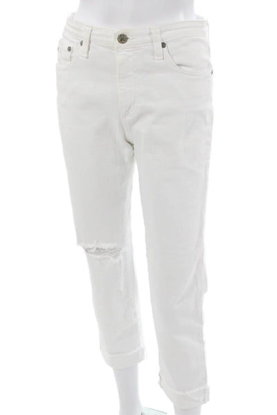 AG-ED Denim Women Boyfriend Cropped Jeans White Mid Rise 25 Inseam Size 27
