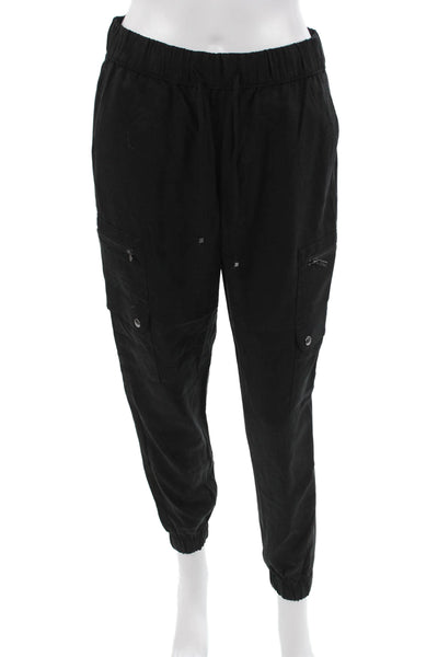 Banana Republic Unisex Cargo Jogger Pants Black Button Polyester Blend Size XS