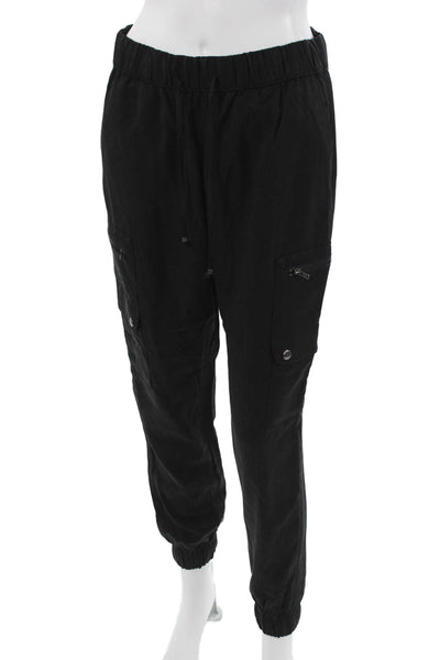 Banana Republic Unisex Cargo Jogger Pants Black Button Polyester Blend Size XS