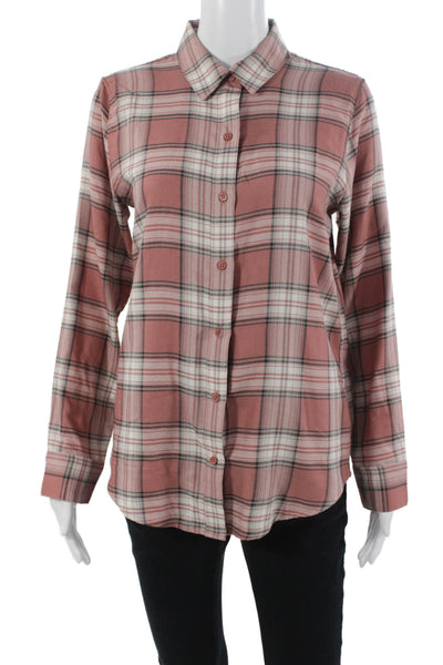 Banana Republic Women Basic Plaid Collared Long Sleeve Button-Up Pink Size S
