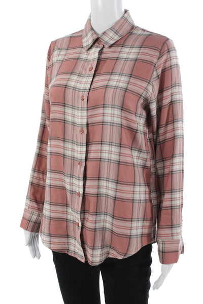 Banana Republic Women Basic Plaid Collared Long Sleeve Button-Up Pink Size S