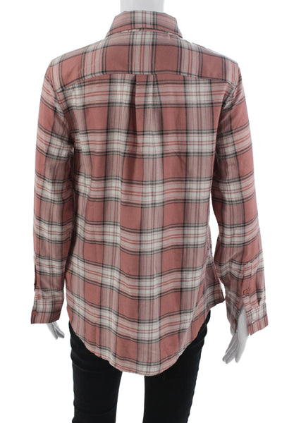 Banana Republic Women Basic Plaid Collared Long Sleeve Button-Up Pink Size S