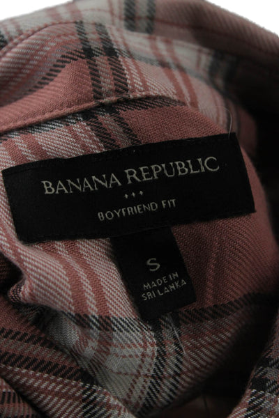 Banana Republic Women Basic Plaid Collared Long Sleeve Button-Up Pink Size S