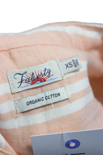 Faherty Women Beige Striped Cotton High Neck Short Sleeve Button-Up Size XS