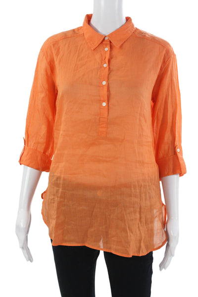 C&C California Womens Orange Tunic Button-Up 3/4 Sleeve Size S