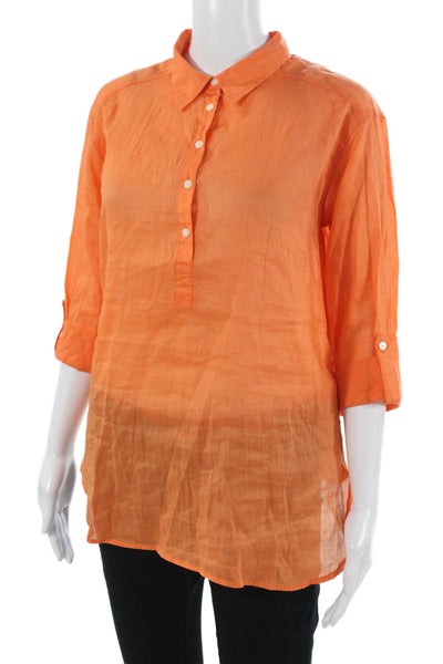 C&C California Womens Orange Tunic Button-Up 3/4 Sleeve Size S