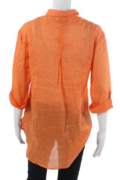 C&C California Womens Orange Tunic Button-Up 3/4 Sleeve Size S