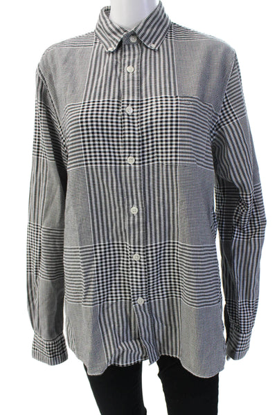 Designer Unisex Black Check Cotton Collared Button-Up Long Sleeve Size M