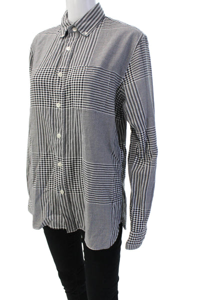 Designer Unisex Black Check Cotton Collared Button-Up Long Sleeve Size M