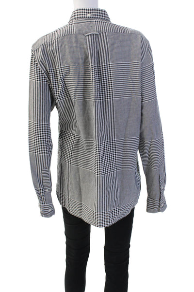 Designer Unisex Black Check Cotton Collared Button-Up Long Sleeve Size M