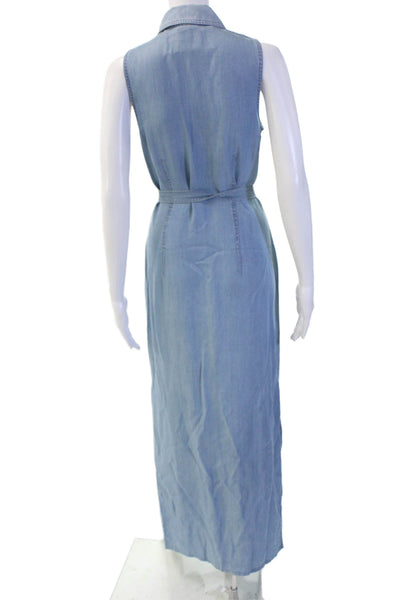 W by Worth Women Maxi Shirt Dress Light Blue Tencel Sleeveless Button Size 2