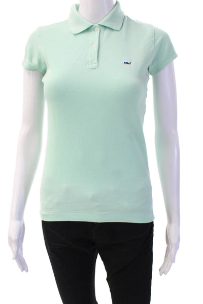 Vineyard Vines Women Light Blue Collared Short Sleeve Basic Polo Cotton Size XS