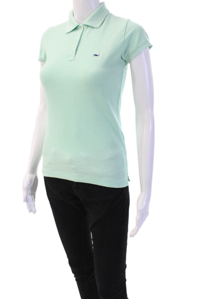 Vineyard Vines Women Light Blue Collared Short Sleeve Basic Polo Cotton Size XS