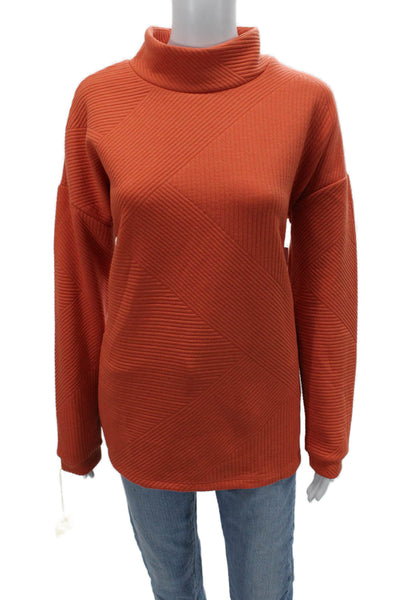 Tribal Unisex Orange Geometric Mock Neck Pullover Sweater Long Sleeve Size L