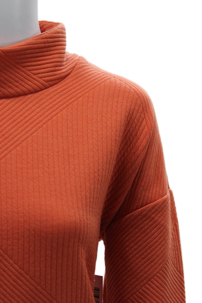 Tribal Unisex Orange Geometric Mock Neck Pullover Sweater Long Sleeve Size L