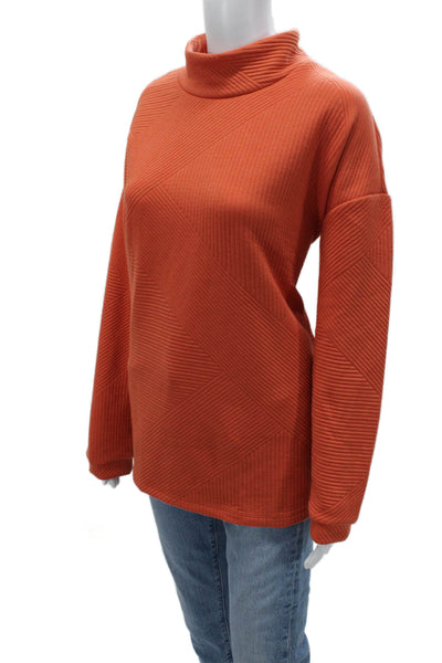 Tribal Unisex Orange Geometric Mock Neck Pullover Sweater Long Sleeve Size L