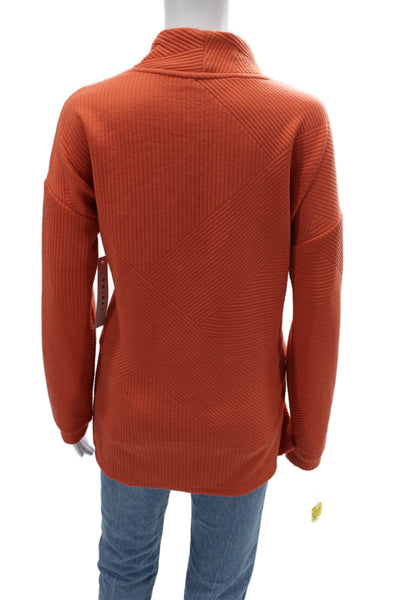 Tribal Unisex Orange Geometric Mock Neck Pullover Sweater Long Sleeve Size L