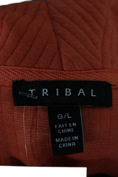 Tribal Unisex Orange Geometric Mock Neck Pullover Sweater Long Sleeve Size L