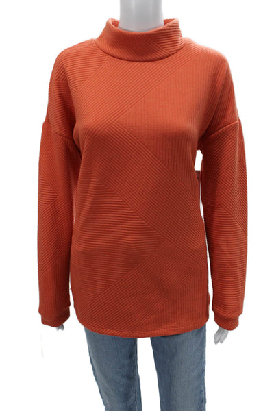 Tribal Unisex Orange Striped Mock Neck Pullover Sweater Long Sleeve Size M