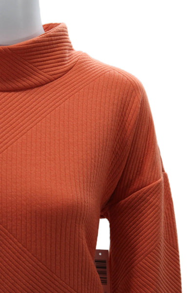 Tribal Unisex Orange Striped Mock Neck Pullover Sweater Long Sleeve Size M