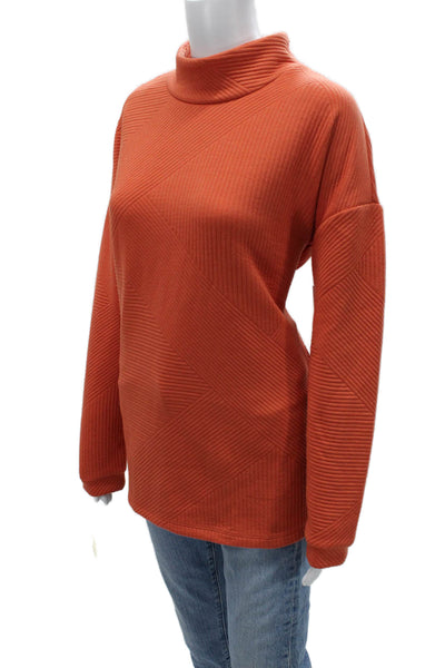 Tribal Unisex Orange Striped Mock Neck Pullover Sweater Long Sleeve Size M