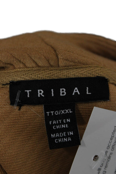 Tribal Unisex Tan Geometric Mock Neck Pullover Long Sleeve Size 2XL