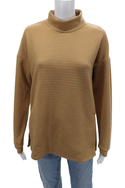 Tribal Unisex Pullover Sweaters Tan Mock Neck Geometric Long Sleeve Size L