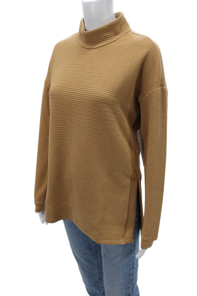 Tribal Unisex Pullover Sweaters Tan Mock Neck Geometric Long Sleeve Size L