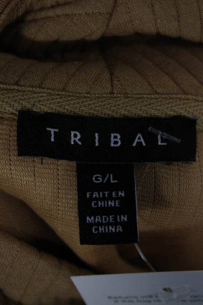 Tribal Unisex Pullover Sweaters Tan Mock Neck Geometric Long Sleeve Size L