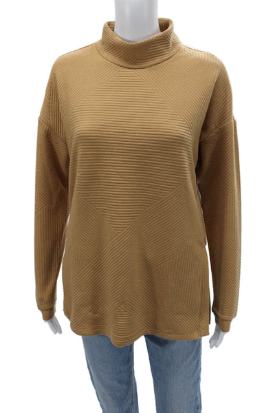 Tribal Unisex Pullover Sweater Mock Neck Geometric Tan Long Sleeve Size M