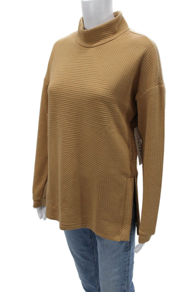 Tribal Unisex Pullover Sweater Mock Neck Geometric Tan Long Sleeve Size M