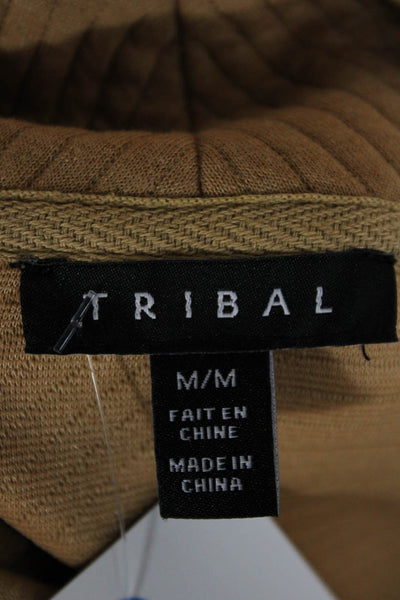 Tribal Unisex Pullover Sweater Mock Neck Geometric Tan Long Sleeve Size M