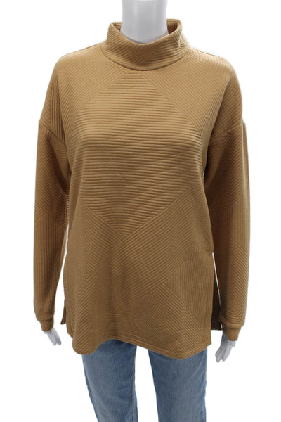 Tribal Unisex Pullover Geometric Mock Neck Tan Sweater Long Sleeve Size XS
