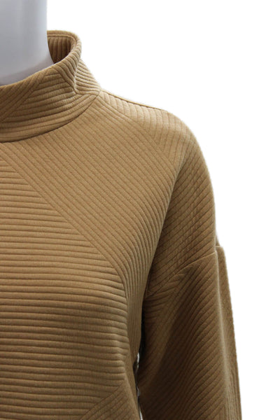 Tribal Unisex Pullover Geometric Mock Neck Tan Sweater Long Sleeve Size XS