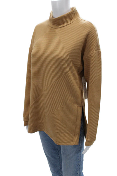 Tribal Unisex Pullover Geometric Mock Neck Tan Sweater Long Sleeve Size XS