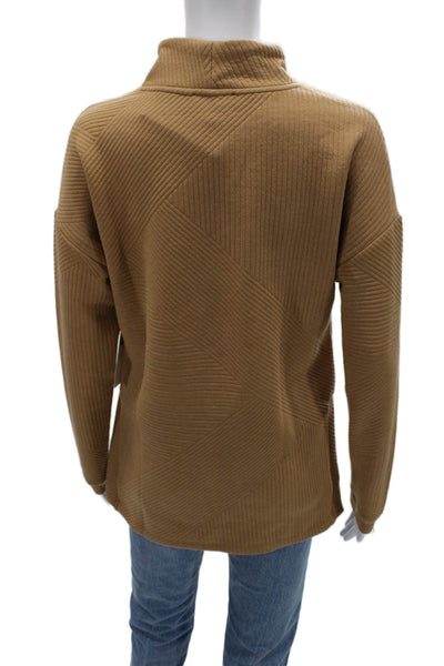 Tribal Unisex Pullover Geometric Mock Neck Tan Sweater Long Sleeve Size XS