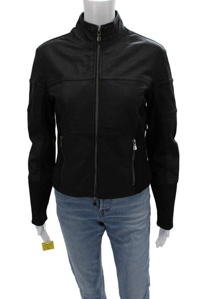 Anatomie Womens Biker Motorcycle Jacket Black Lambskin Zip High Neck Size XS