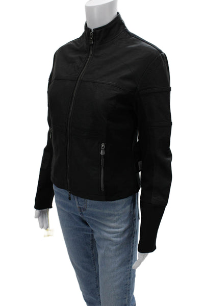 Anatomie Womens Biker Motorcycle Jacket Black Lambskin Zip High Neck Size XS