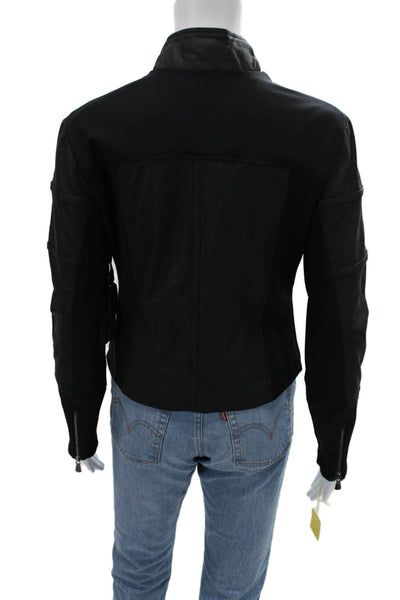 Anatomie Womens Biker Motorcycle Jacket Black Lambskin Zip High Neck Size XS