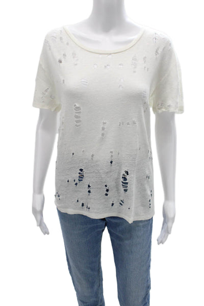 IRO Women Basic White Linen T-Shirt Short Sleeve Round Neck Grunge Size 40
