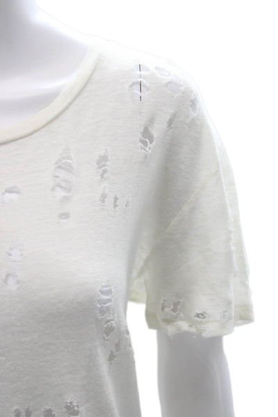 IRO Women Basic White Linen T-Shirt Short Sleeve Round Neck Grunge Size 40