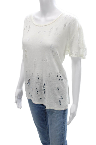 IRO Women Basic White Linen T-Shirt Short Sleeve Round Neck Grunge Size 40
