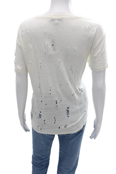 IRO Women Basic White Linen T-Shirt Short Sleeve Round Neck Grunge Size 40