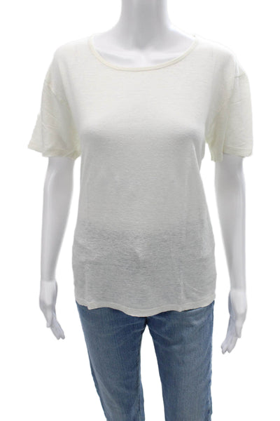 T Alexander Wang Womens T-Shirt White Linen Silk Round Neck Short Sleeve Size L