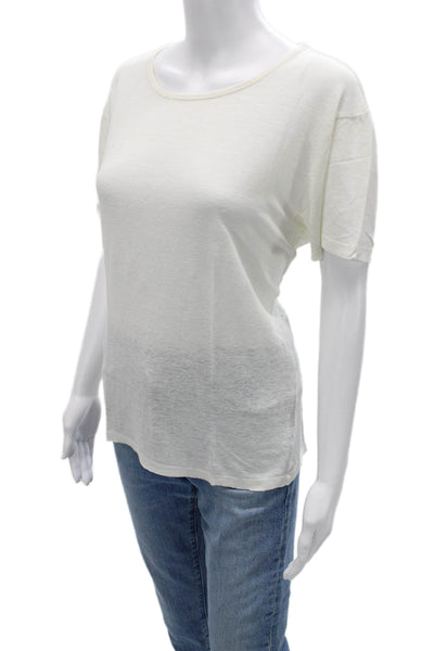 T Alexander Wang Womens T-Shirt White Linen Silk Round Neck Short Sleeve Size L