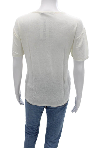 T Alexander Wang Womens T-Shirt White Linen Silk Round Neck Short Sleeve Size L