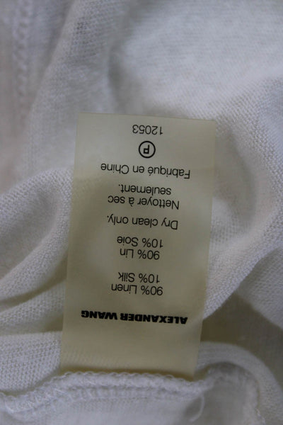 T Alexander Wang Womens T-Shirt White Linen Silk Round Neck Short Sleeve Size L