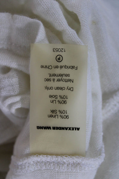 T Alexander Wang Womens Basic White Silk Short Sleeve T-Shirt Size L