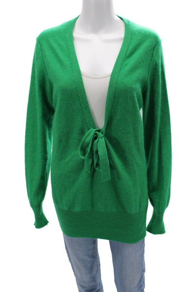Sonia Rykiel Unisex Cardigan Green V Neck Wool Angora Long Sleeve Size 2