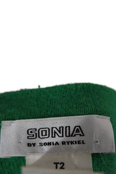 Sonia Rykiel Unisex Cardigan Green V Neck Wool Angora Long Sleeve Size 2